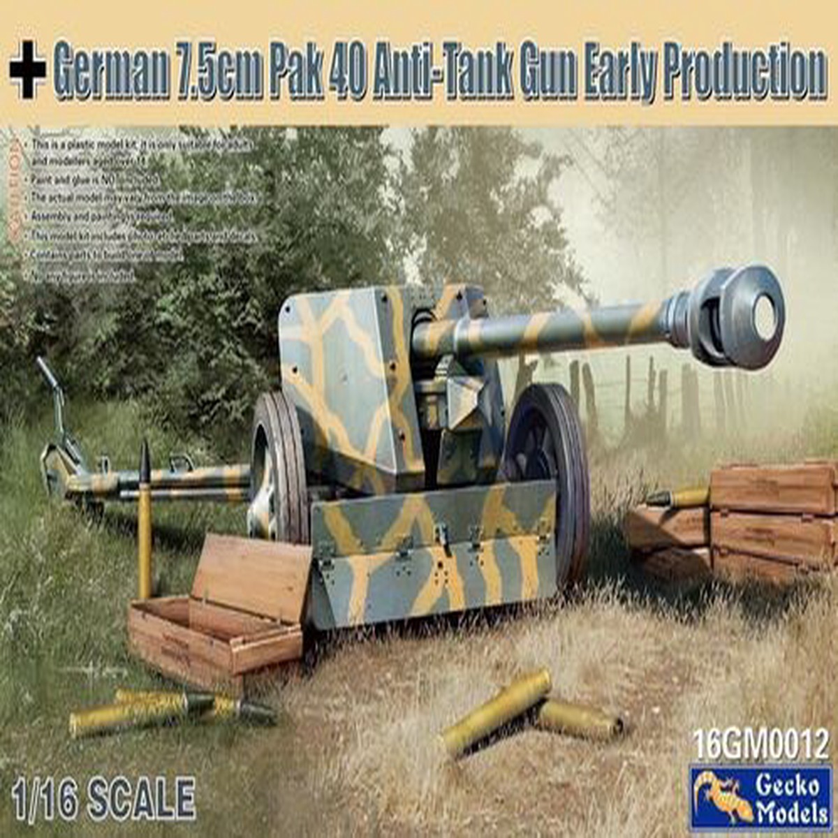 Gecko Models 16GM0012 1/16 German 7,5 cm Pak 40 Anti-Tank Gun early prod.