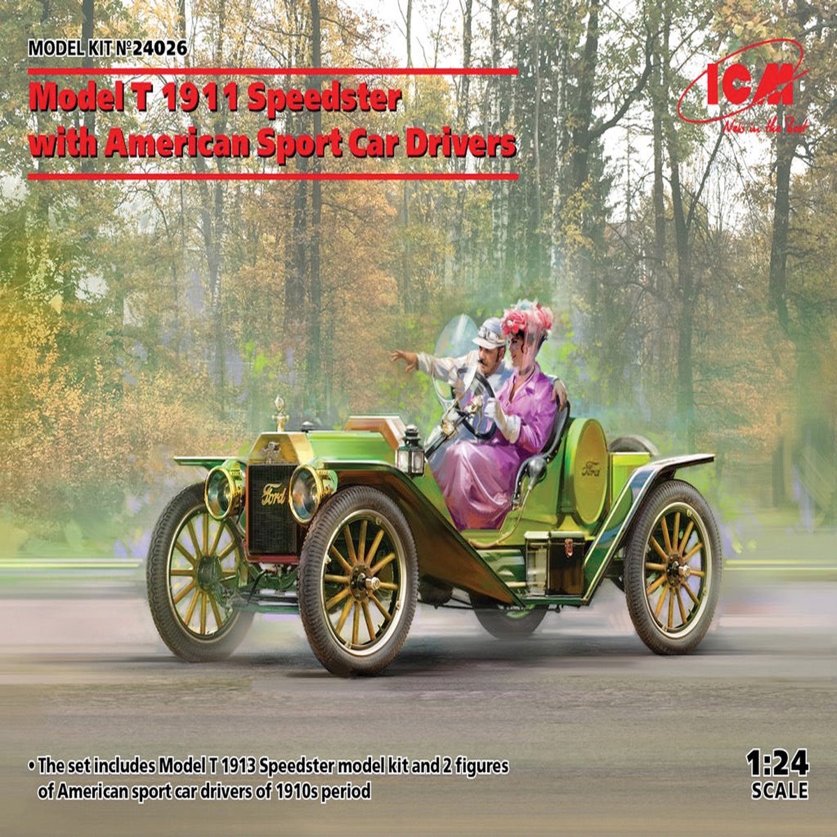ICM 24026 1/24 Model T 1913 Speedster w/US Drivers