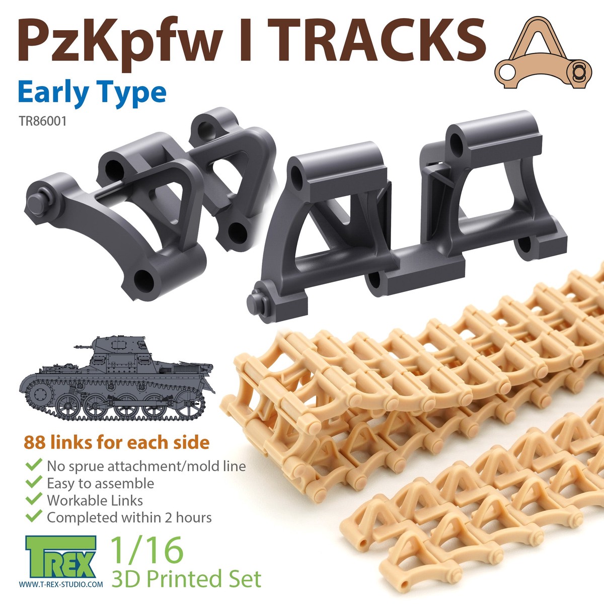 T-Rex 86001 1/16 Pzkpfw.I Tracks Early Type for Ausf.A Only