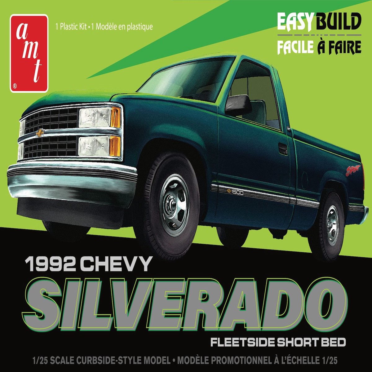 AMT 1408M 1/25 1992 CHEVROLET SILVERADO SHORTBED FLEETSIDE PICKUP EASY BUILD