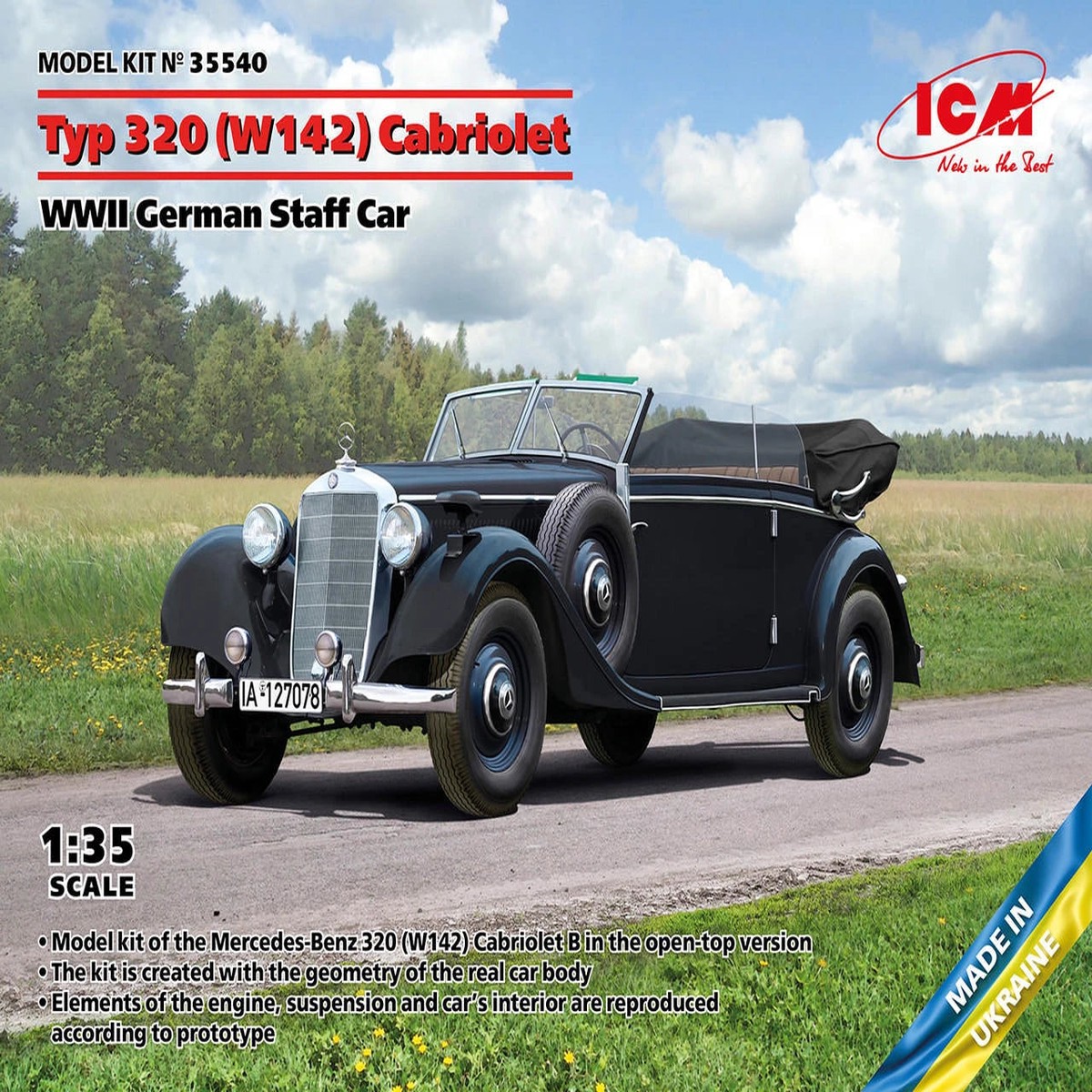 ICM 35540 1/35 Typ 320 (W142) Cabriolet, WWII German Staff Car