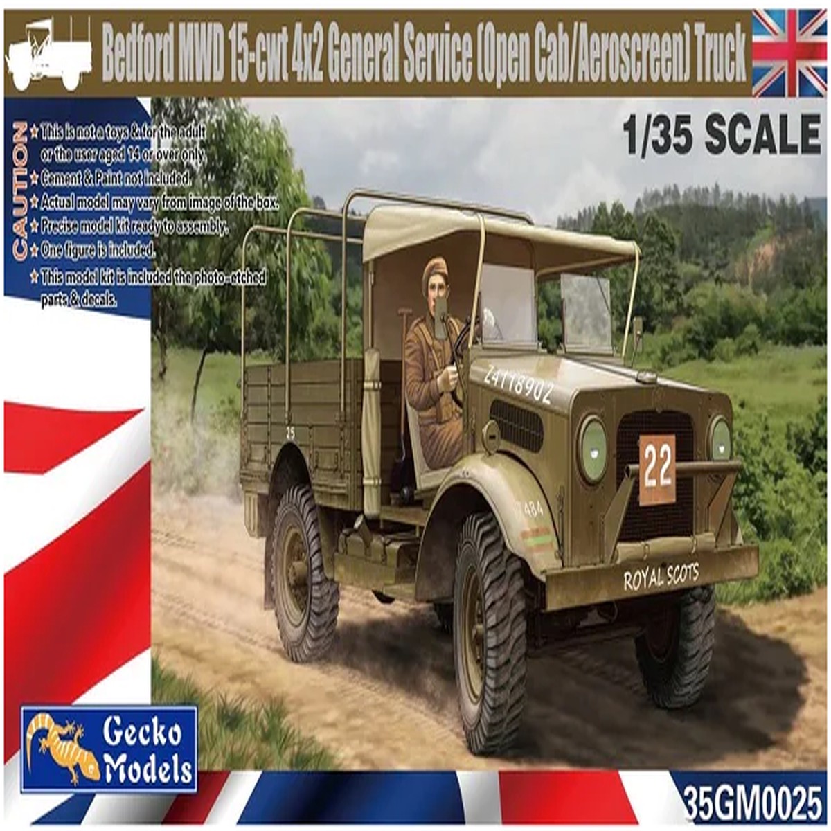 Gecko Models 35GM0025 Bedford MWD 15-cwt 4×2 General Service (Open Cab/Aeroscreen) Truck