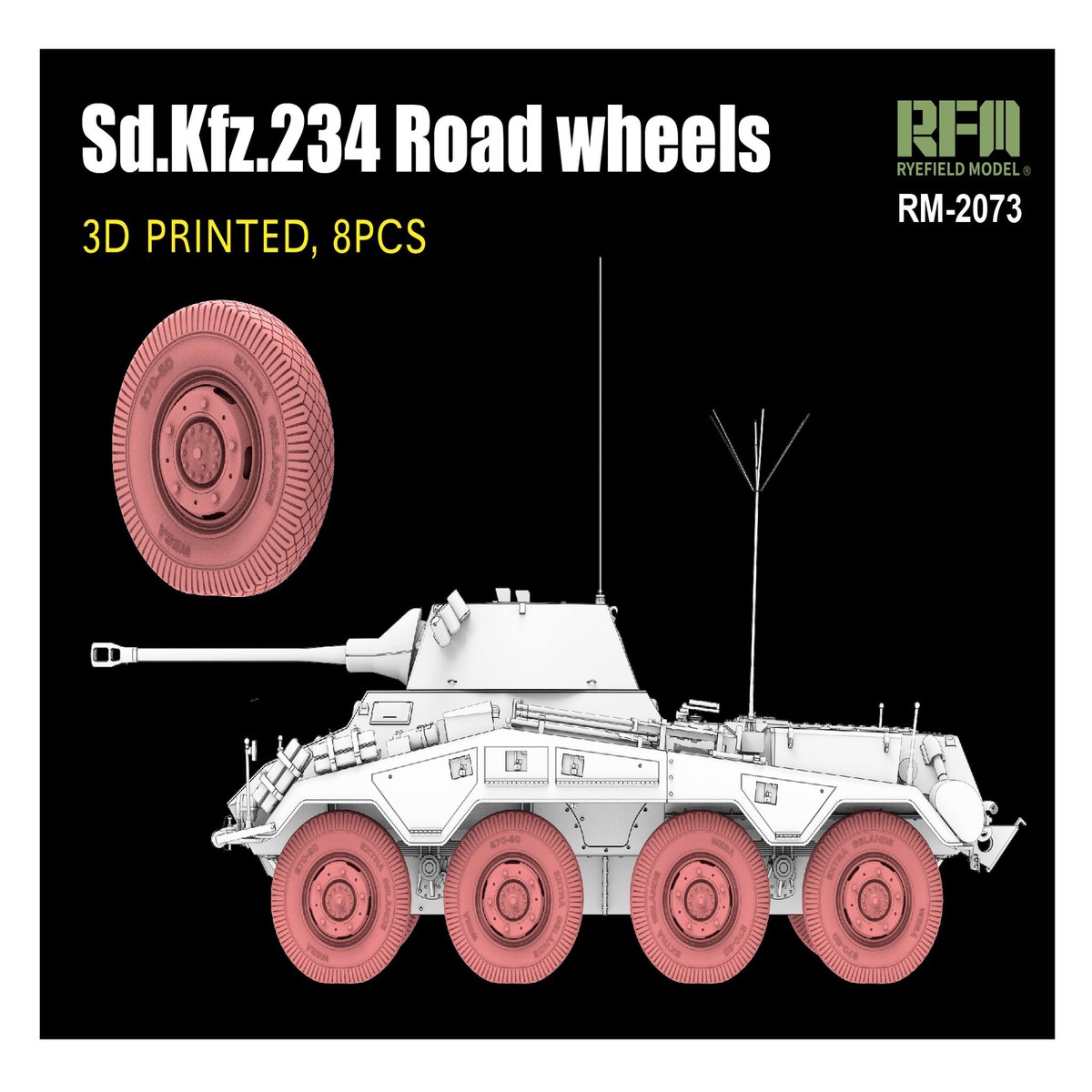 Rye Field Model 2073 Road Wheels for Sd.Kfz. 234 (3D printed)