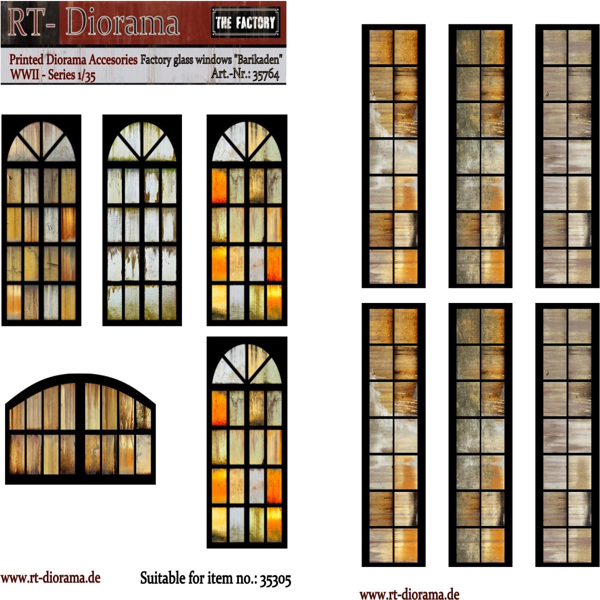 RT DIORAMA 35764 1/35 Printed Accessories: Factory glass (suitable for 35305 “Barikaden”)