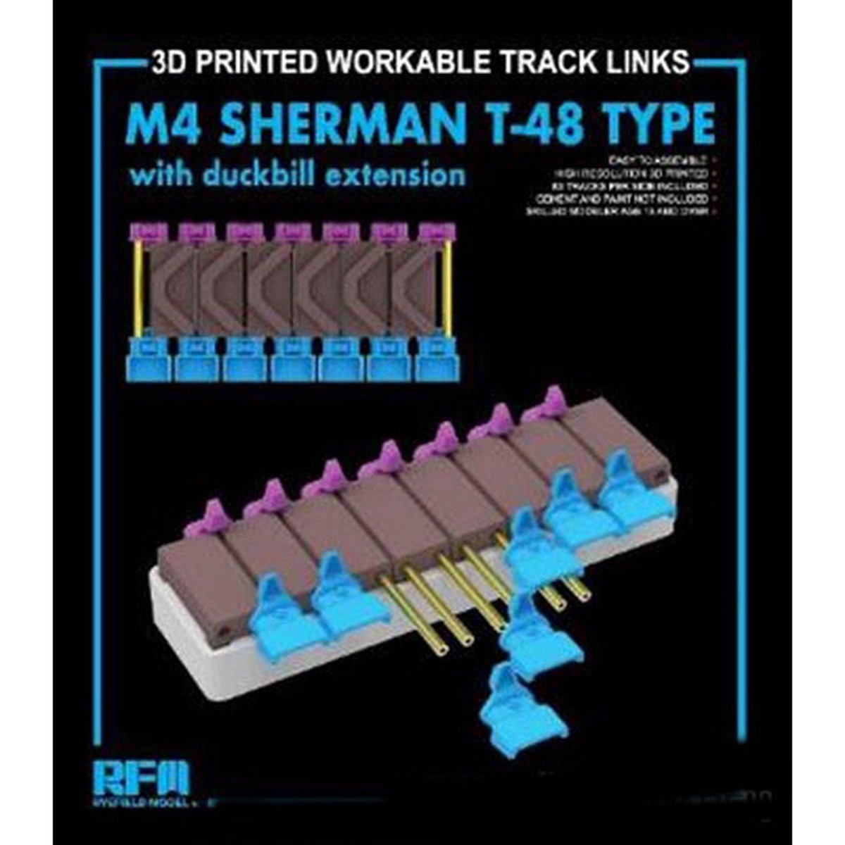 Rye Field Model 3031 1/35 M4 SHERMAN T-48 type workable tracks with duckbill (3D PRINTED)