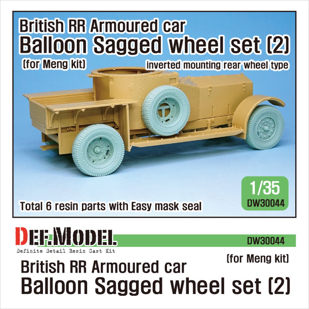 Def Model DW30044 1/35 British RR Armoured car balloon Sagged Wheel set LATE – 1 for Meng 1/35 kit