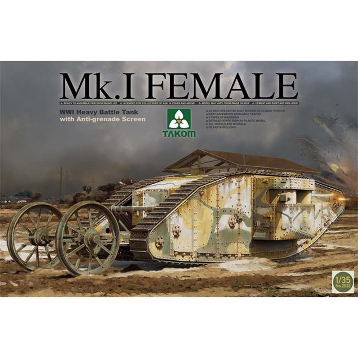 Takom 2033 1/35 WWI British Tank Mark I with Anti grenade Screen