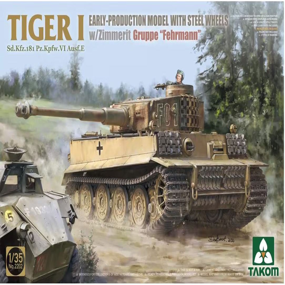 TAKOM 2202 1/35 SINGLE Tiger I Early Production with Steel Wheels w/zimmerit Sd.Kfz. 181 Pz.Kpfw. VI Ausf. E Gruppe “Fehrmann”