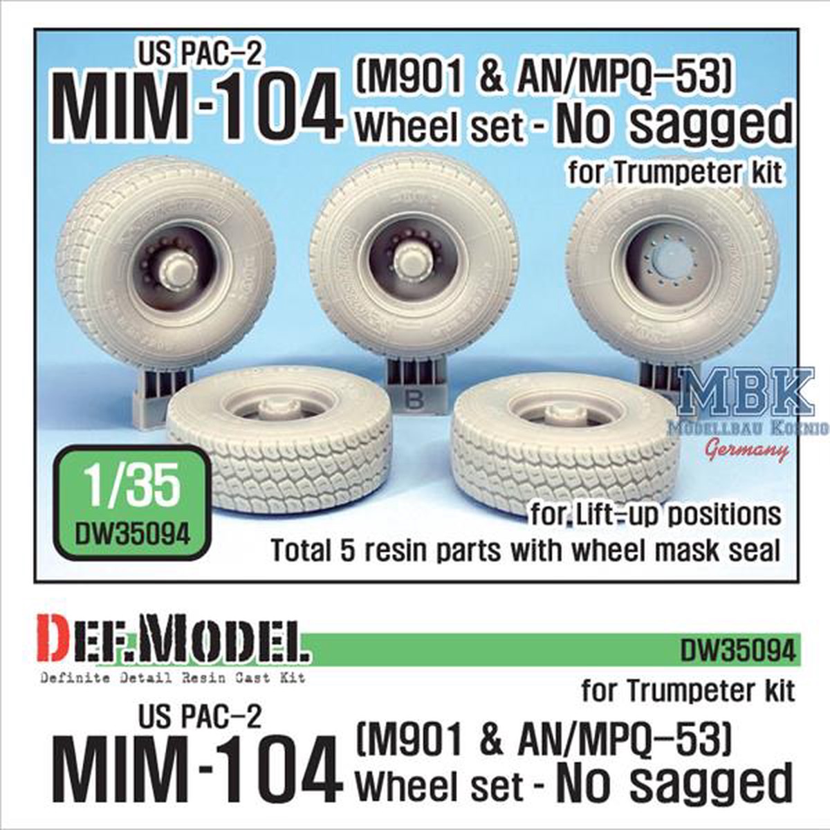 Def Model DW35094 1/35 US M901 & AN/MPQ-53 Trailer Wheel set – Not Sagged