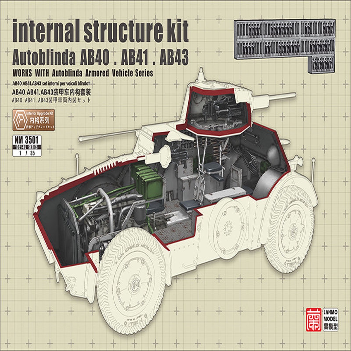 Lanmo Model NM3501 1/35 WWII Italian Autoblinda Internal Structure Kit
