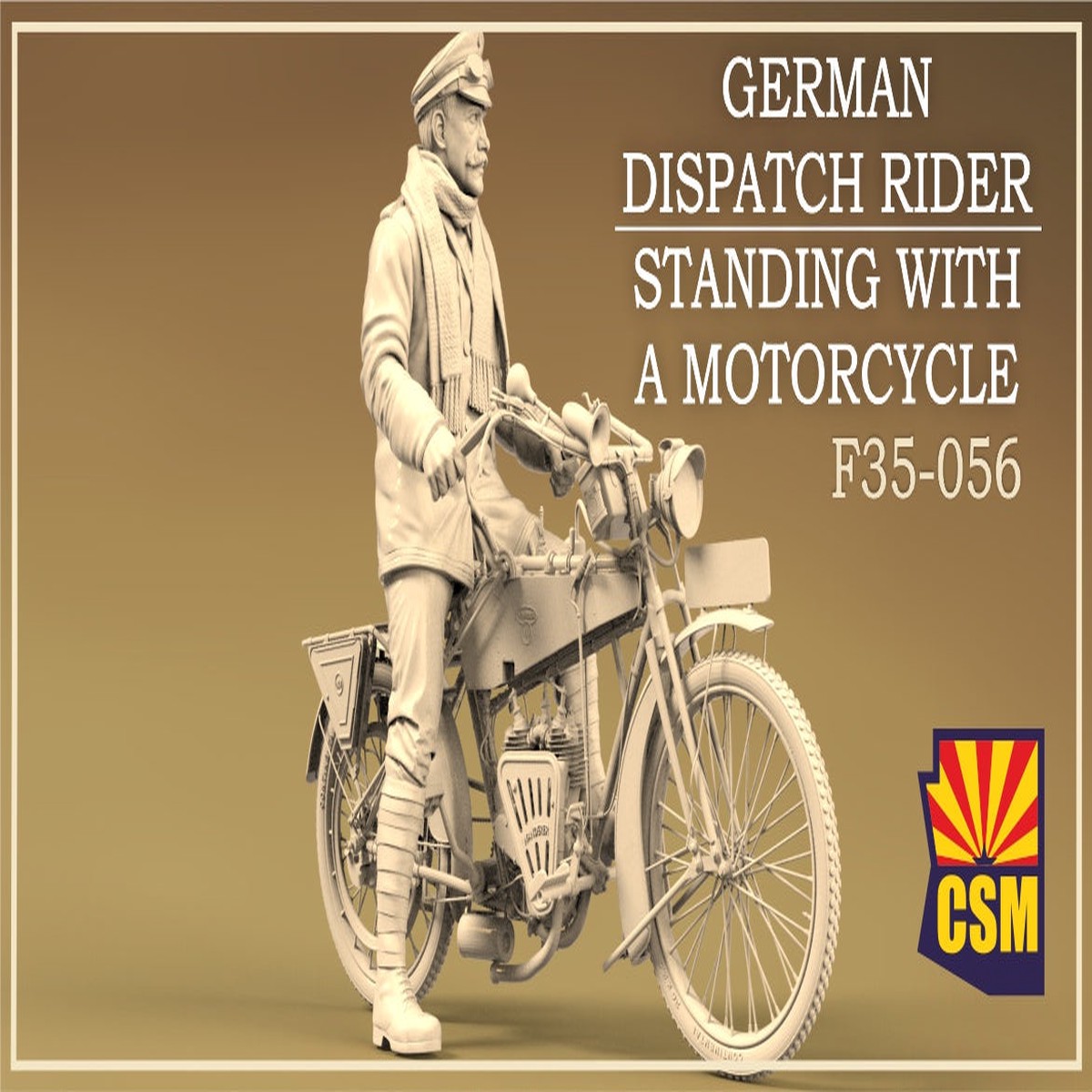 Copper State Models F35056 1/35 German Dispatch Rider standing with a motorcycle