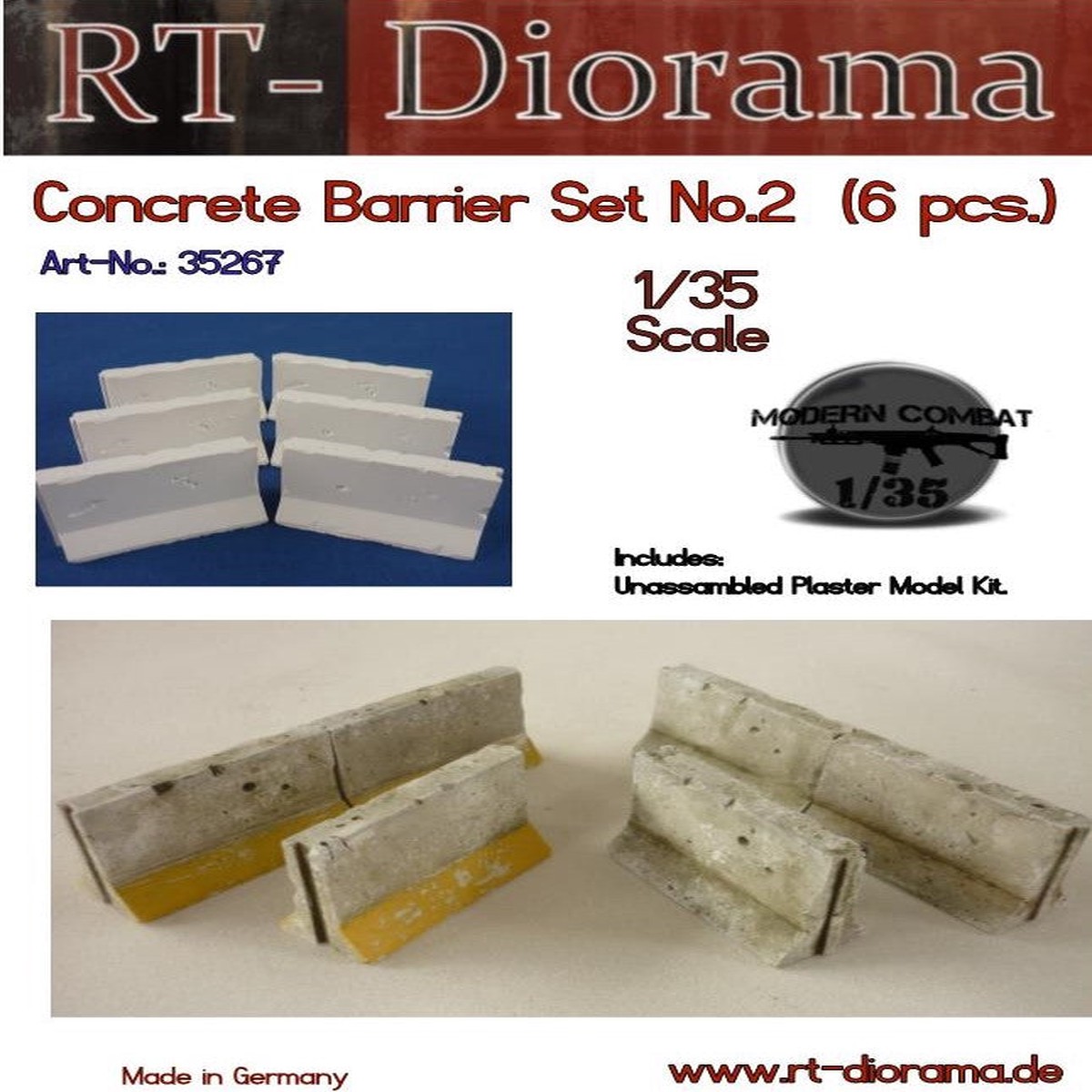 RT DIORAMA 35267 1/35 Concrete barrier Set No.2 (6 pcs) (Upgraded Ceramic Version)