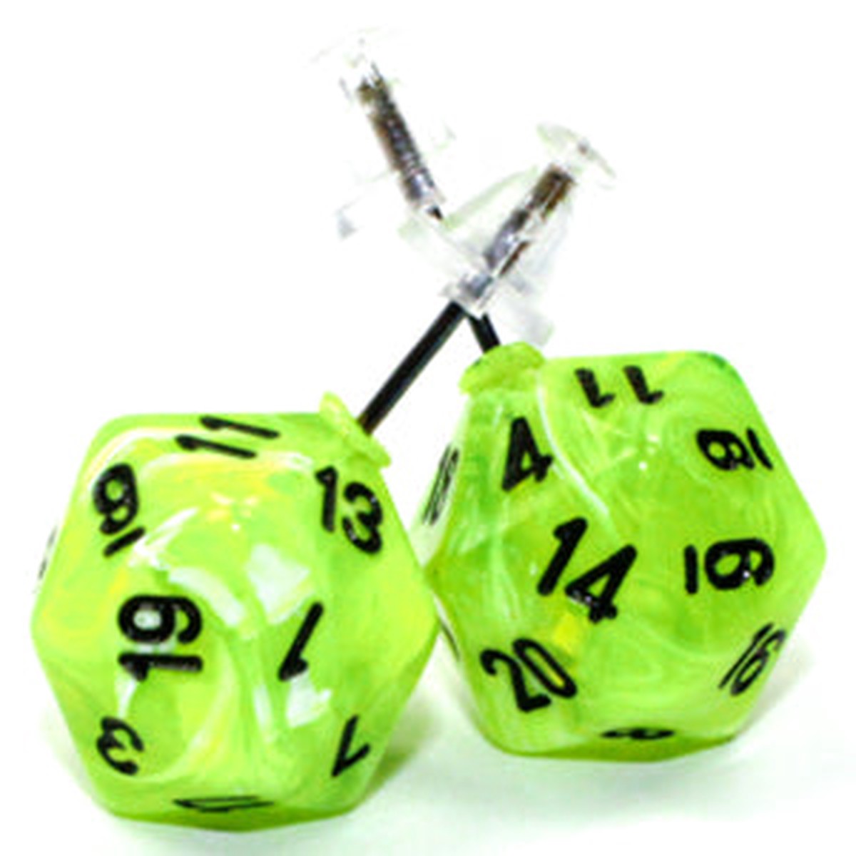 Chessex Mini d20 Earrings (24 options) - Stud | Vortex Bright Green