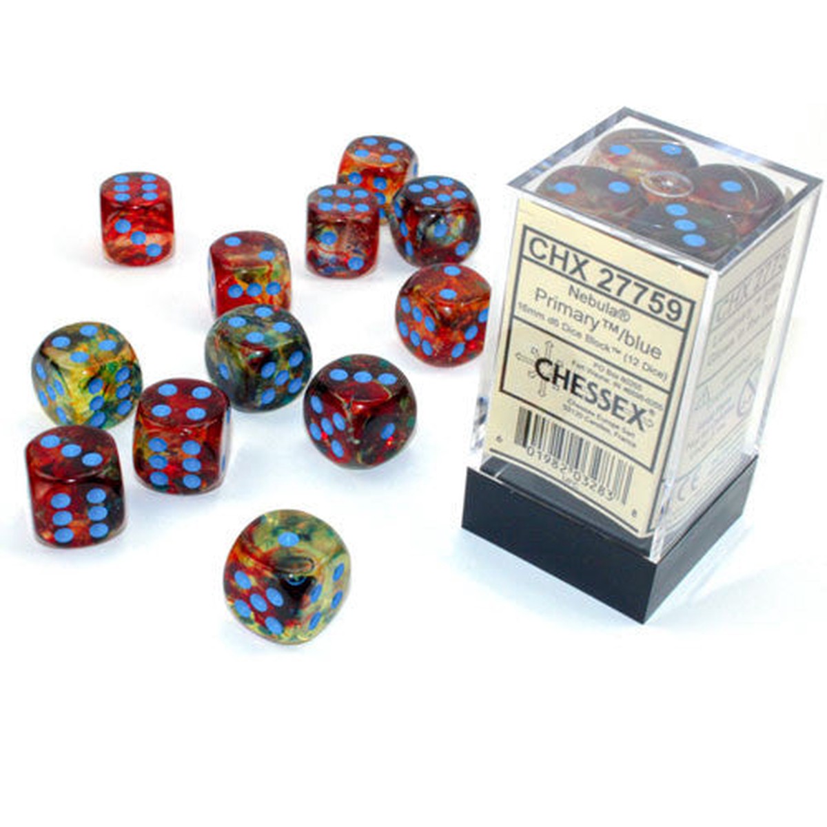 Chessex 16mm Nebula Primary/Turquoise Luminary 12ct D6 Set (27759) - 27759 16mm Nebula Primary/Turqu