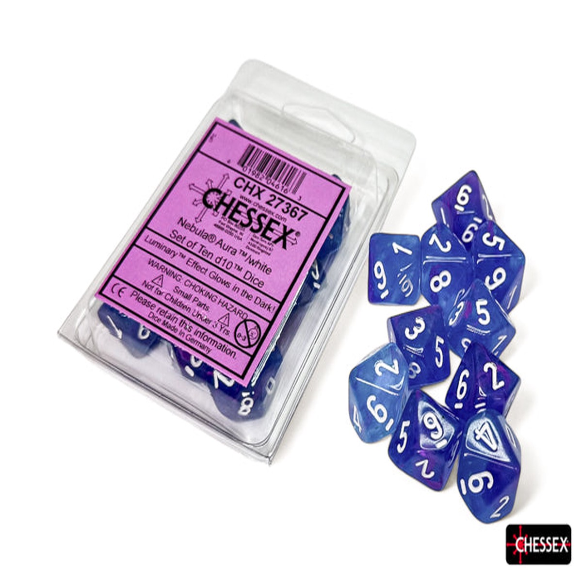 Chessex Nebula Aura/White Luminary Set of Ten d10s - D10 NB Aura/White