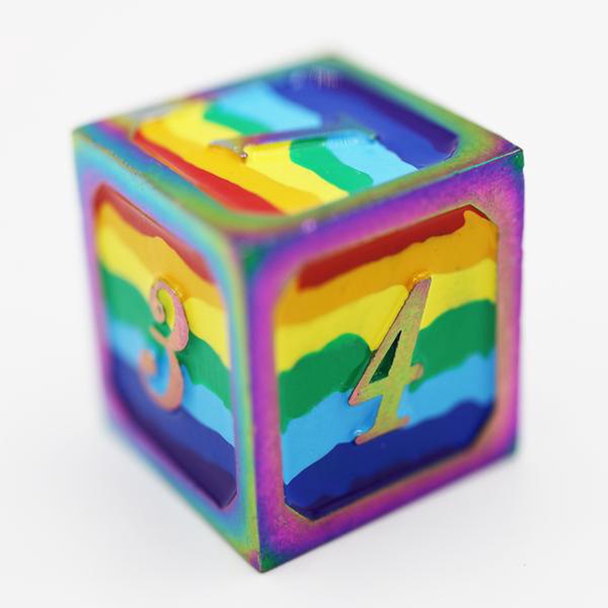 Dice for All Single Metal D6 - Rainbow Pride Flag with Rainbow Metal - Dice for All D6: Rainbow - Rain
