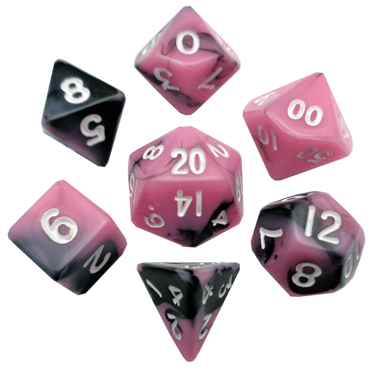 Metallic Dice Games Mini Pink-Black/White 7ct Polyhedral Dice Set - LIC473 7 Set Mini PK Bk w/wh