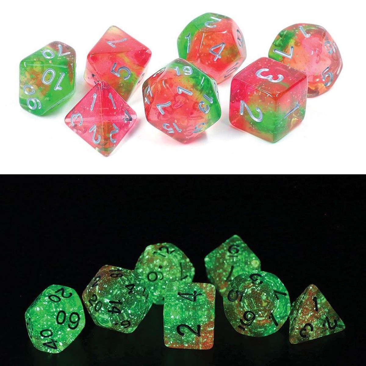 Sirius Dice 7ct Polyhedral Dice Set Lotus Glowworm - 7-set Lotus Glowworm