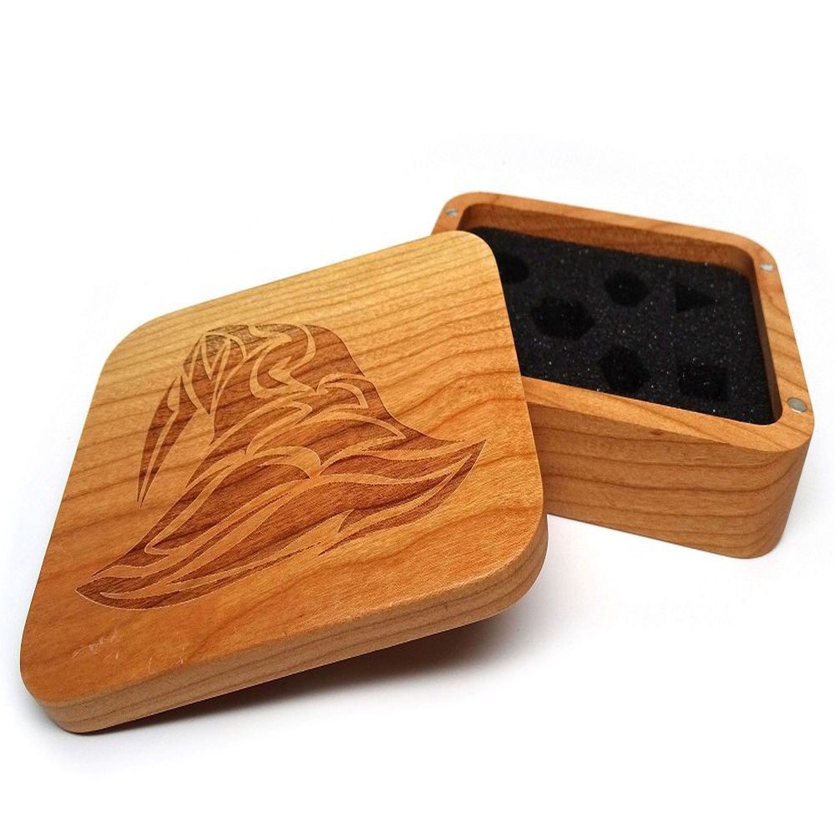 Easy Roller Wooden Dice Case - Cherry with Wizard Hat - Cherry Wizard Hat Wood Case