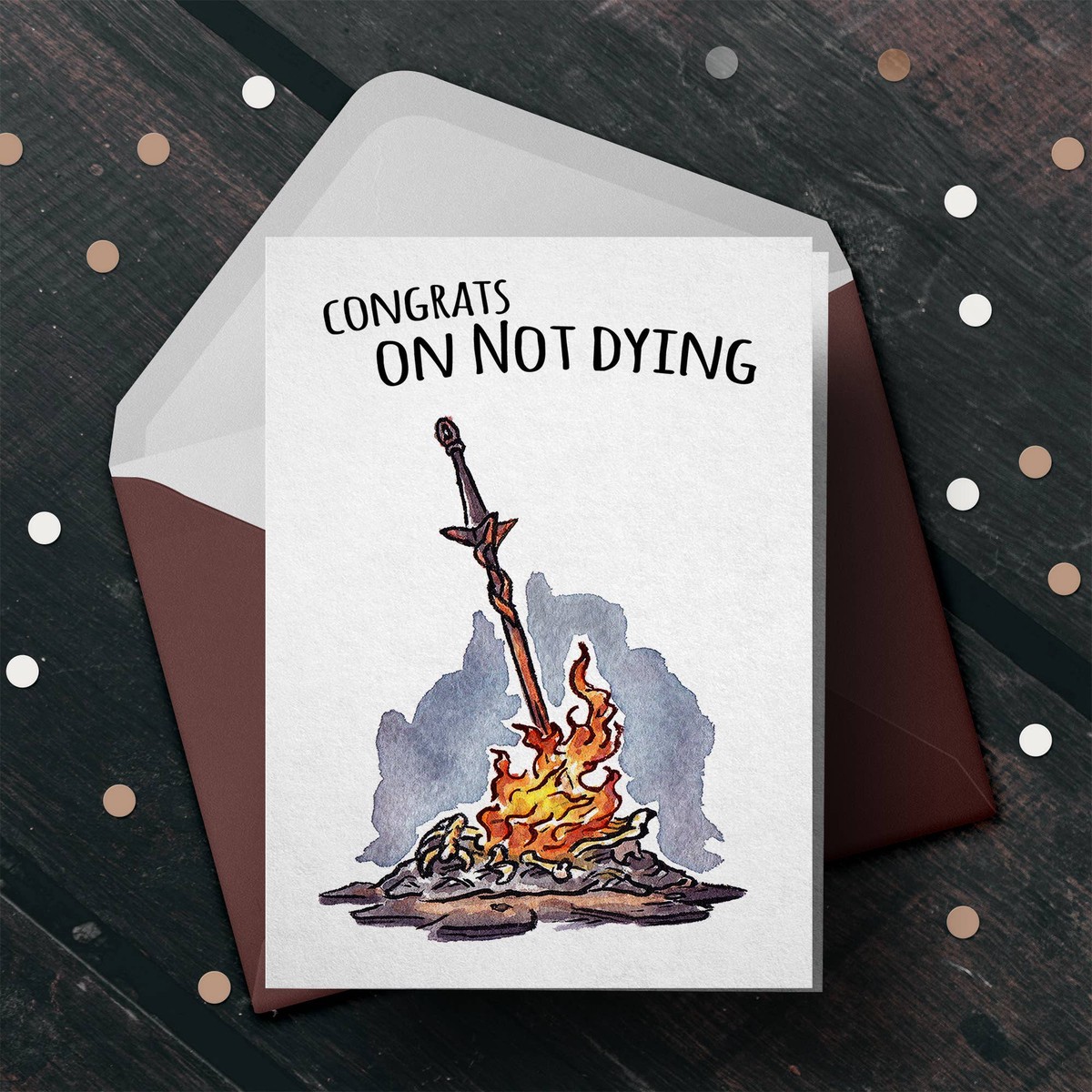"Congrats on Not Dying" - Black Soul Birthday Card for Gamer